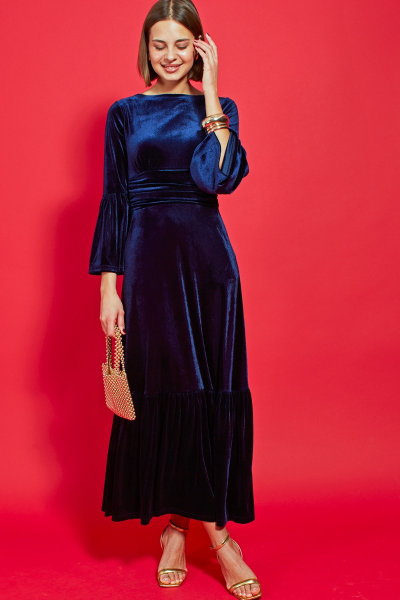 YANA MAXI DRESS VELVET NAVY PRINT